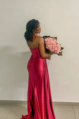 Burgundy Strapless V-Neck Prom Dress
