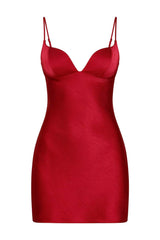 Simple Red Satin Mini Homecoming Dress