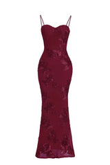 Burgundy Jacquard 3D-Pattern Mermaid Dress