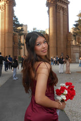 Burgundy Satin and Lace Panel Bodycon Mini Dress