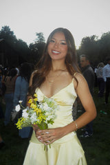 Yellow Satin V-Neck A-Line Mini Dress