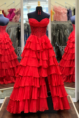 Hot Pink A-Line Ruffle Sweetheart Dress