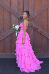 Hot Pink A-Line Ruffle Sweetheart Dress