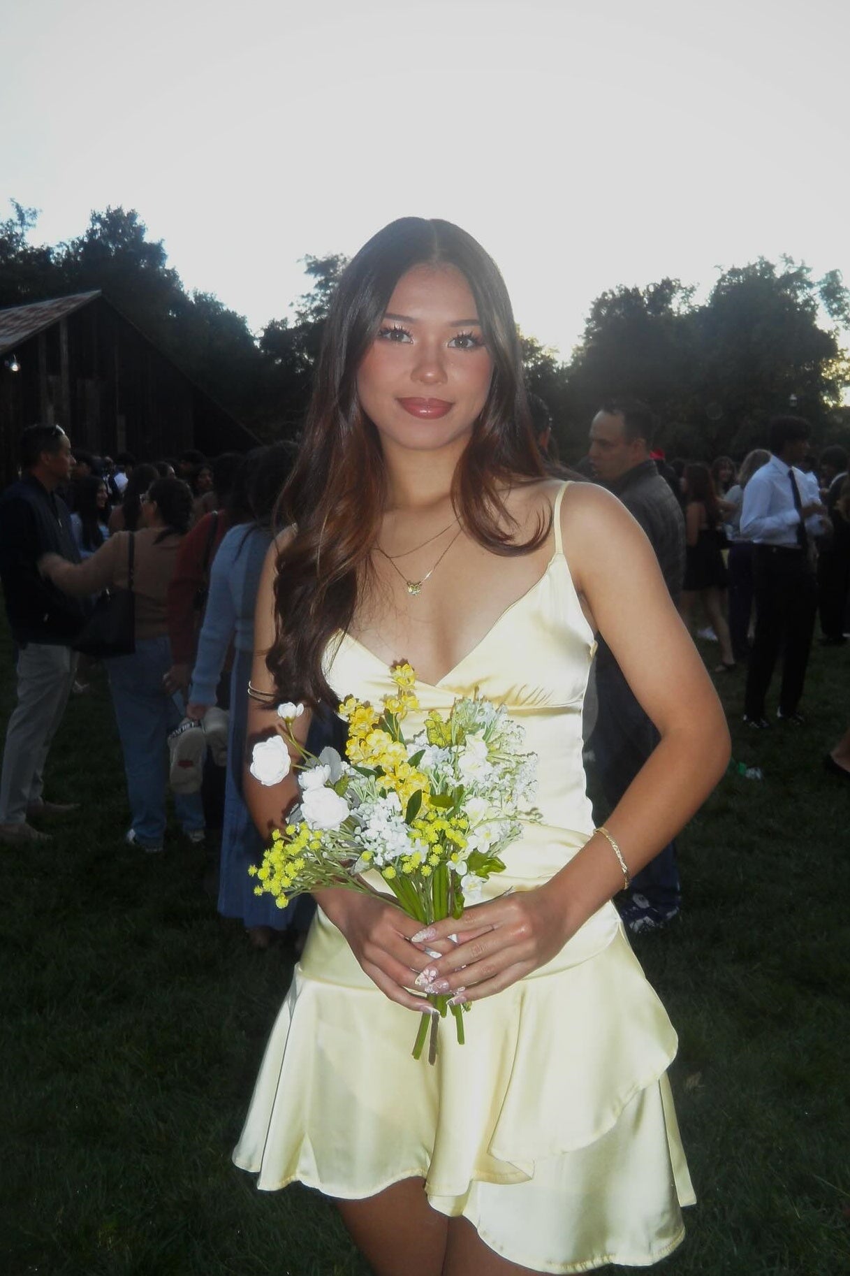 Yellow Satin V-Neck A-Line Mini Dress