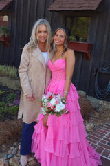 Hot Pink A-Line Ruffle Sweetheart Dress