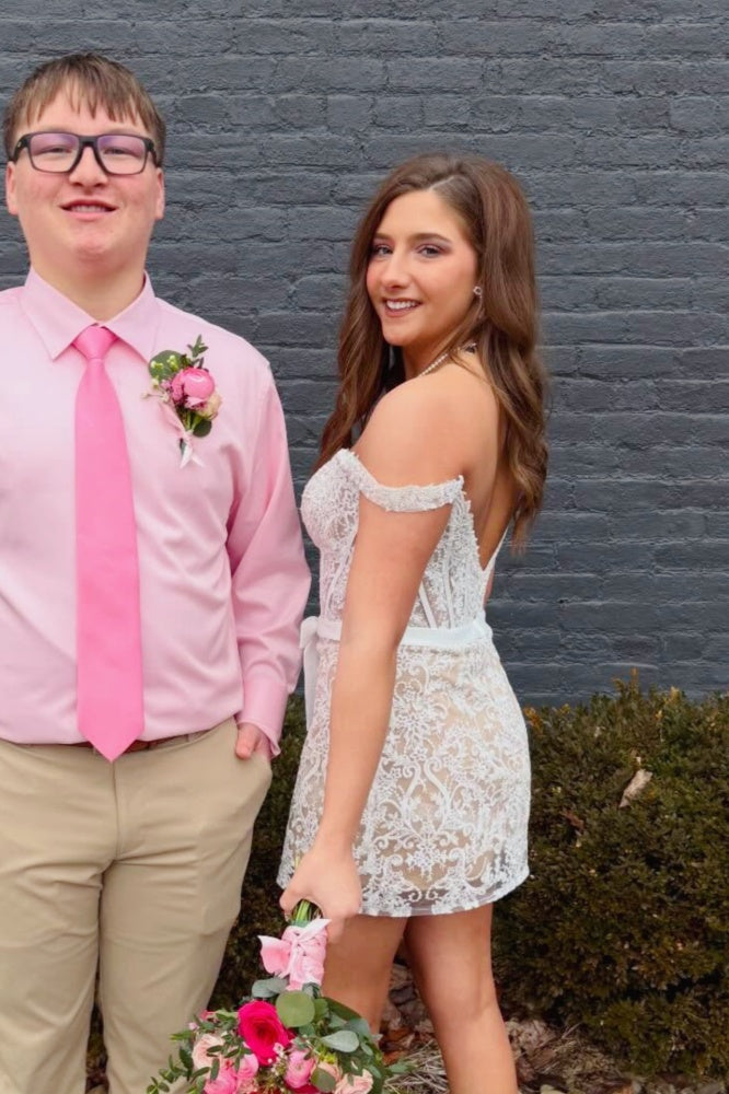 White Off-the-shoulder Lace Mini Dress