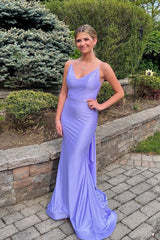 V Neck Lavender Mermaid Long Formal Dress
