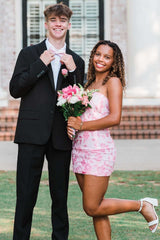 Strapless Beaded Floral Blue Tight Mini Dress