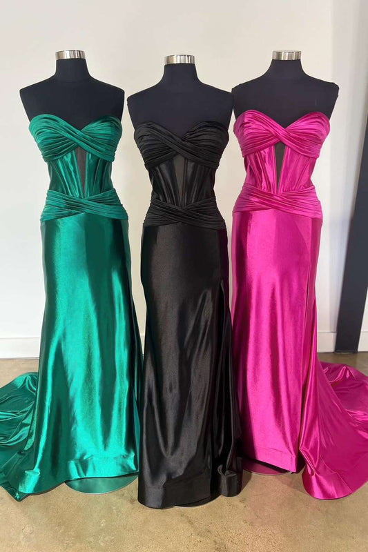 Black Metallic Strapless Mermaid Prom Dress with Keyhole