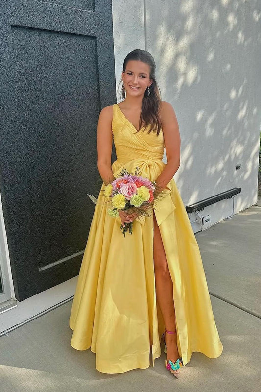 One-shoulder Yellow Ruched A-line Prom Dress