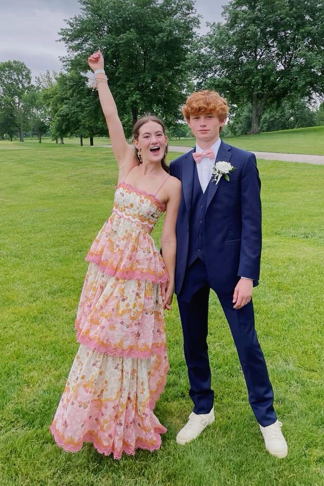 Spaghetti Straps Floral A-line Ruffle Prom Dress