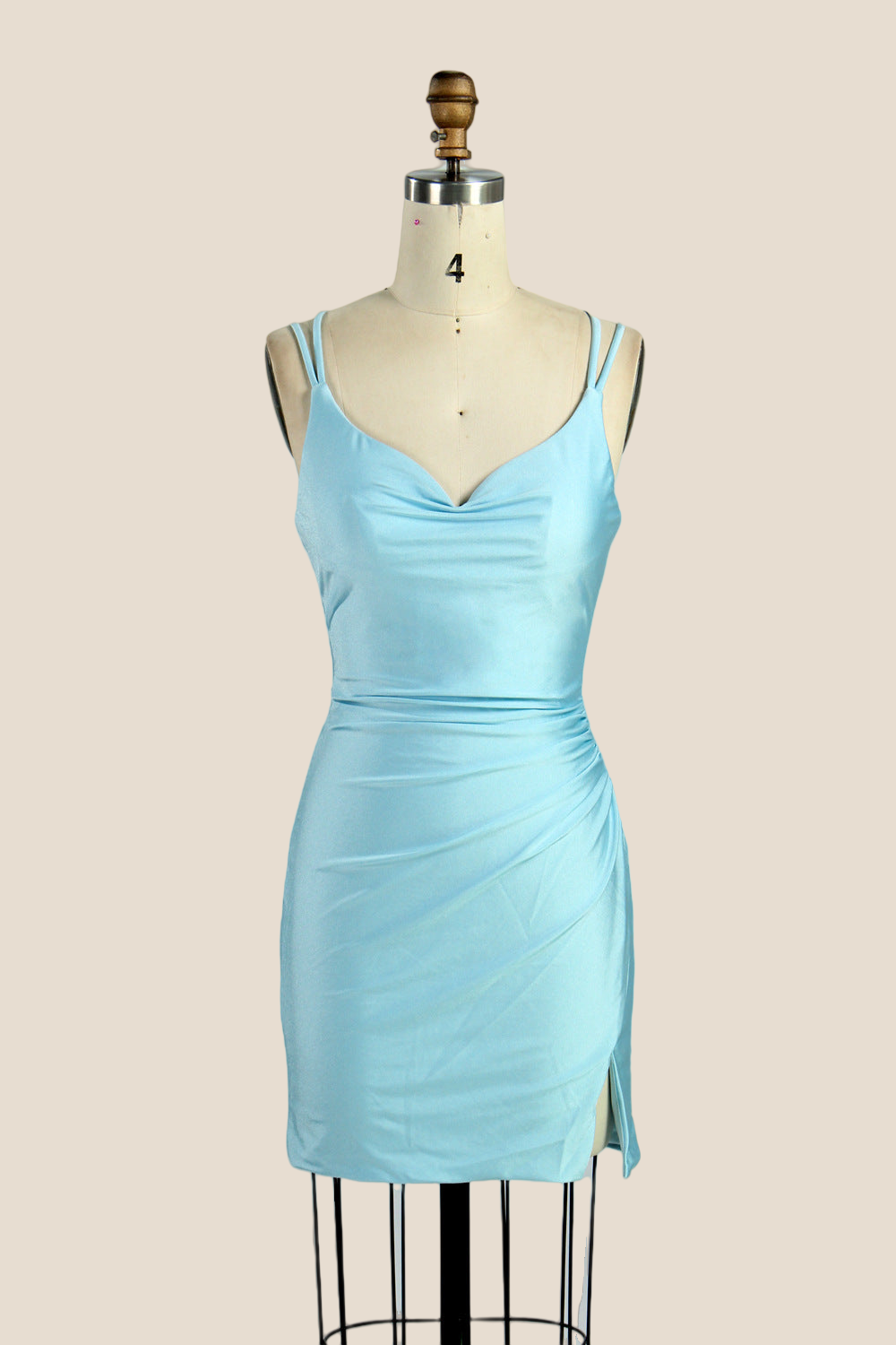 Sky Blue V-neck Fitted Lace-up Homecoming Dress