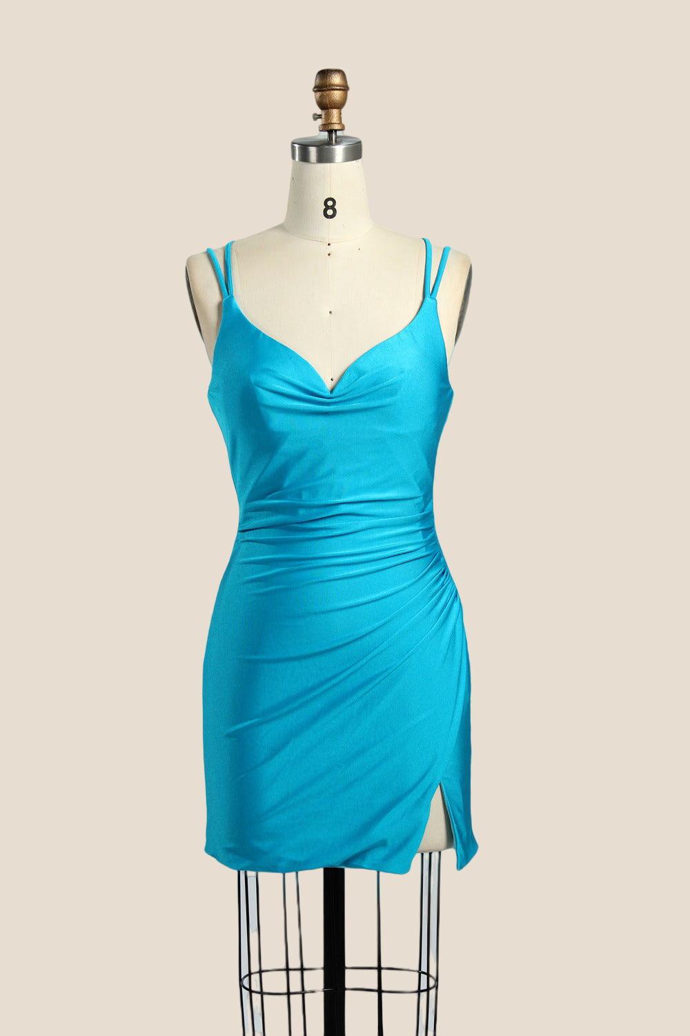 Sky Blue V-neck Fitted Lace-up Homecoming Dress
