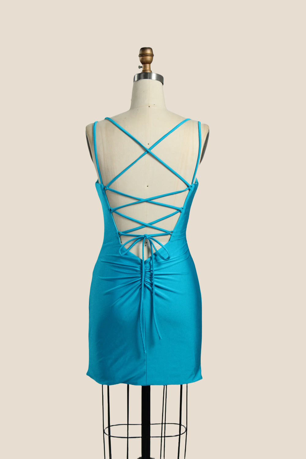Sky Blue V-neck Fitted Lace-up Homecoming Dress