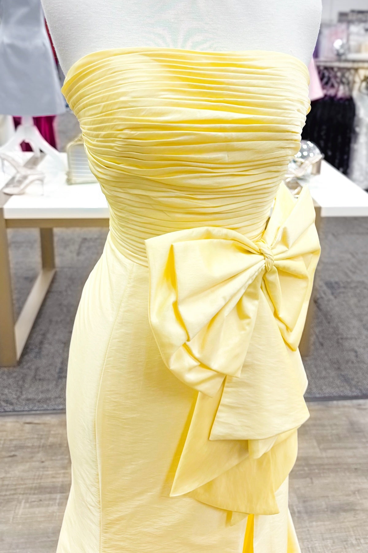 Strapless Pink Mermaid Slit Party Dress with Bow