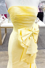 Strapless Pink Mermaid Slit Party Dress with Bow