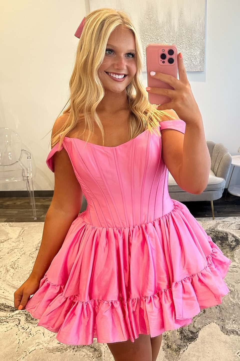 Off the Shoulder Red A-line Short Princess Dress