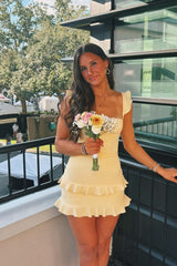 Pink Ruffle Mini Dress with Flutter Sleeves