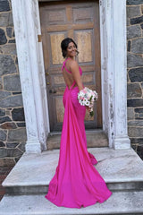 V-neck Red Mermaid Long Dress with Train