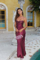 Straps Pink Beaded Satin Fitted Dress