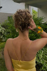 Straps Yellow Satin Fitted Long Party Dress