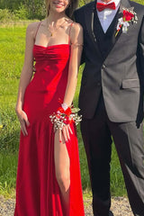 Straps Yellow Satin Fitted Long Party Dress