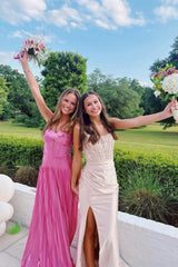 Strapless Blue Metallic Pleated Keyhole Long Dress