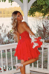 Blush Corset A-line Short Chiffon Ruffle Dress