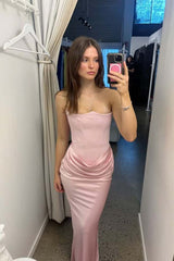 Strapless Black Satin Draped Dresss