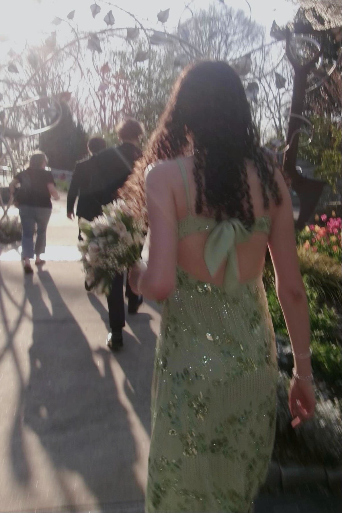 Straps Green Beaded Back Tie Dress