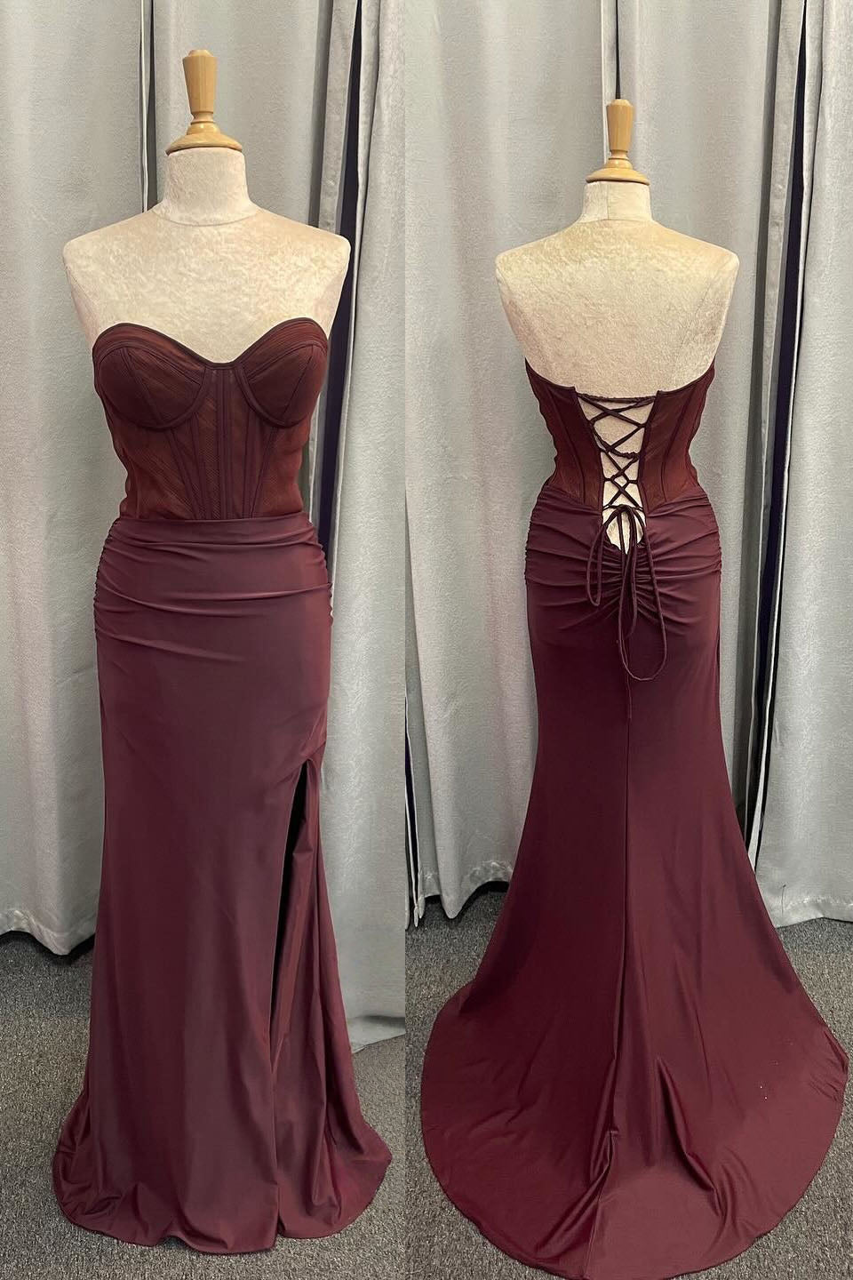 Burgundy Corset Mermaid Long Dress