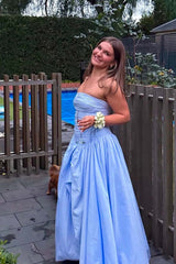 Strapless Pink Ruched Slit Dress