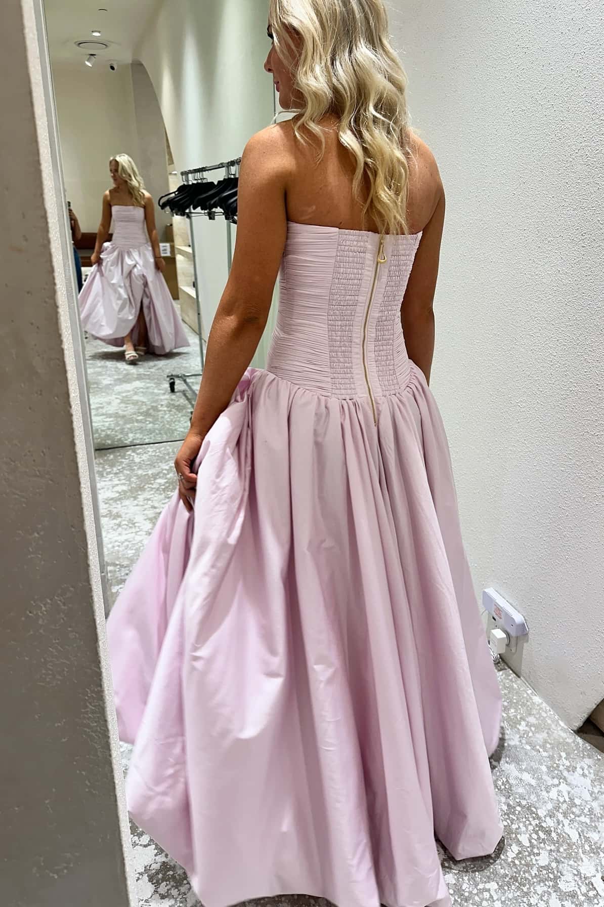Strapless Pink Ruched Slit Dress
