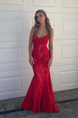 Strapless Red Lace Mermaid Formal Dress