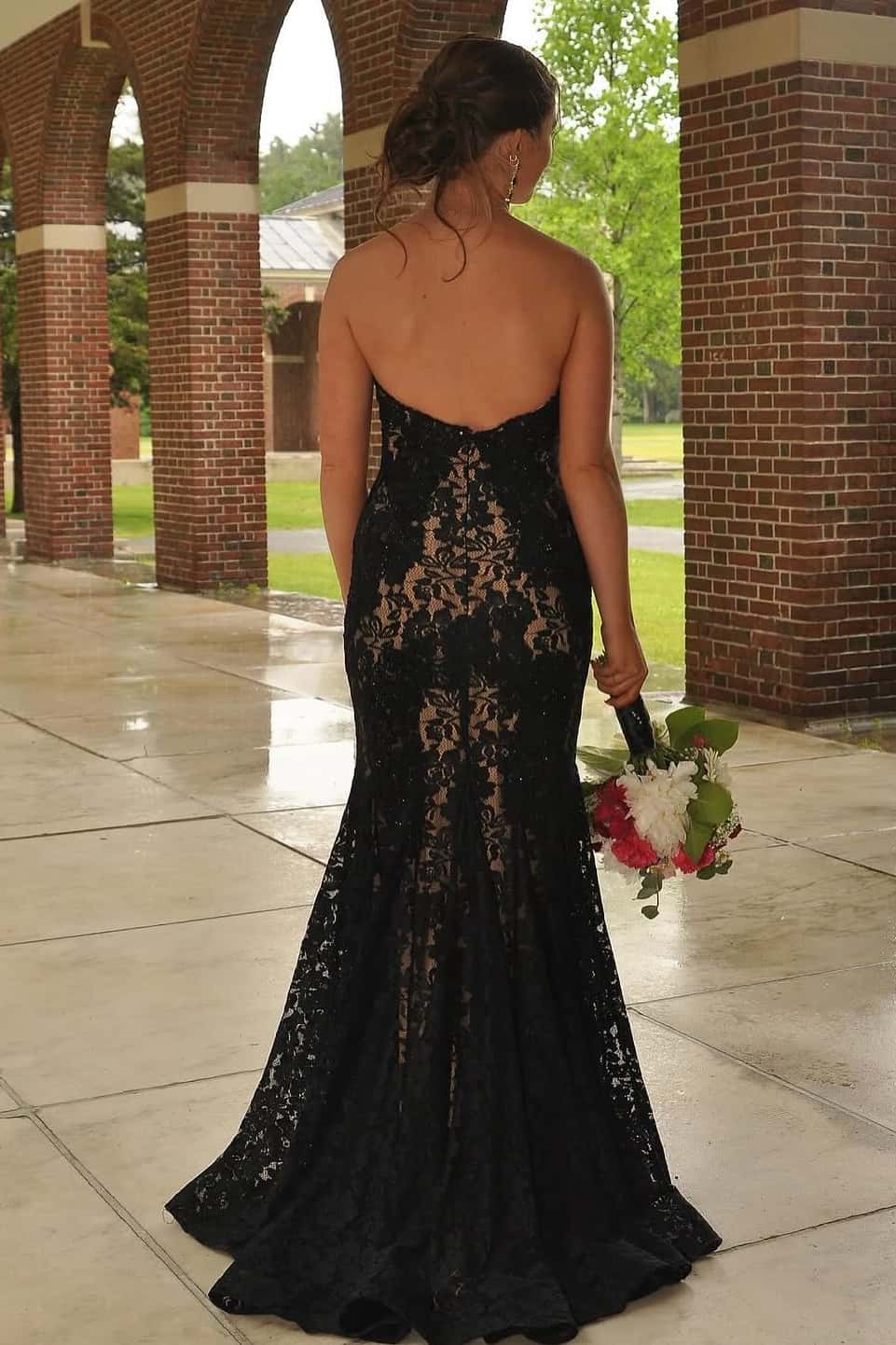 Strapless Red Lace Mermaid Formal Dress