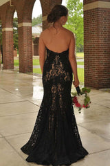 Strapless Red Lace Mermaid Formal Dress