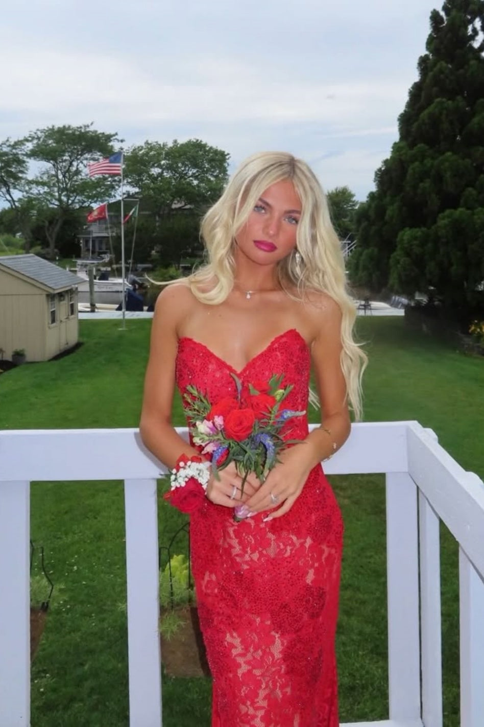Sweetheart Red Lace Mermaid Formal Dress