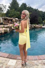 Halter Yellow Satin Tight Short Dress