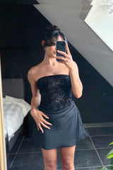 Blue Strapless Appliques Draped Short Dress
