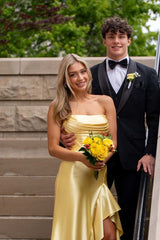 Yellow Cowl Neck Fitted Ruffle Dress