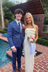 Light Yellow Bow Strapless Fitted Long Dress