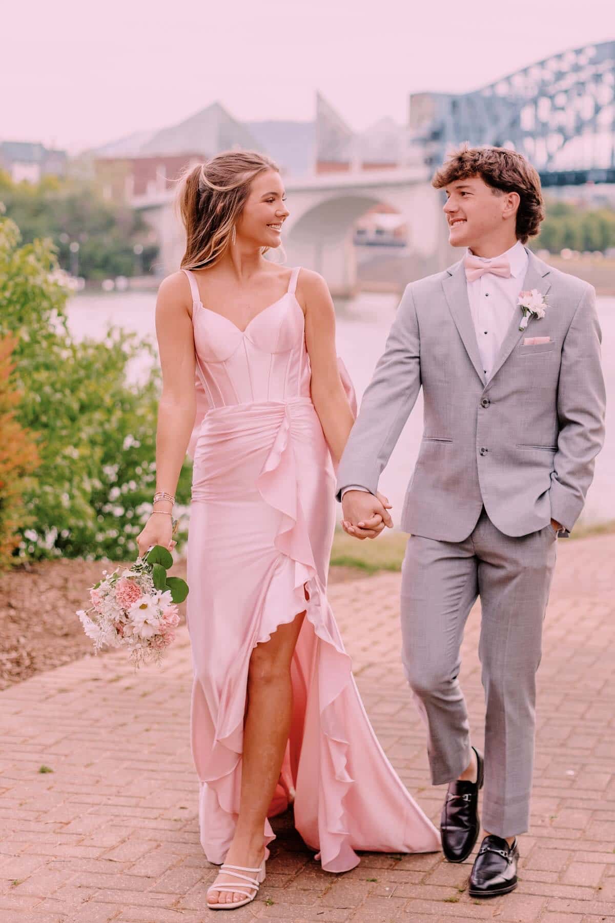 Pink Mermaid Backless Bow Long Prom Dress