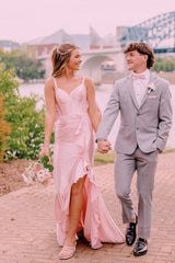 Pink Mermaid Backless Bow Long Prom Dress