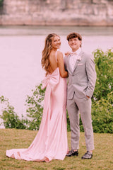 Pink Mermaid Backless Bow Long Prom Dress