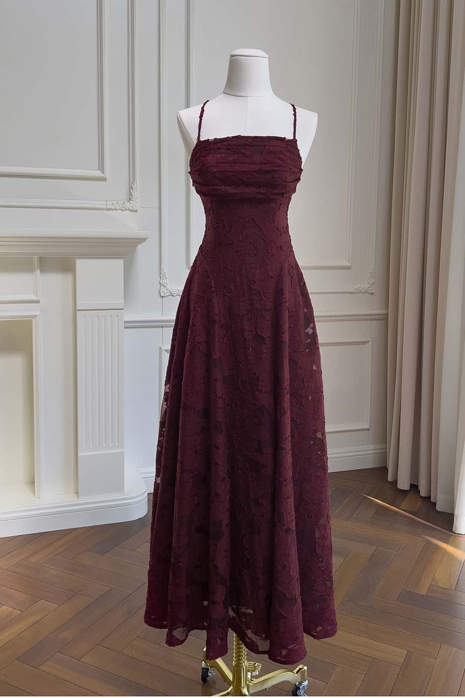Pink Lace Cowl Neck Straps Long Dress