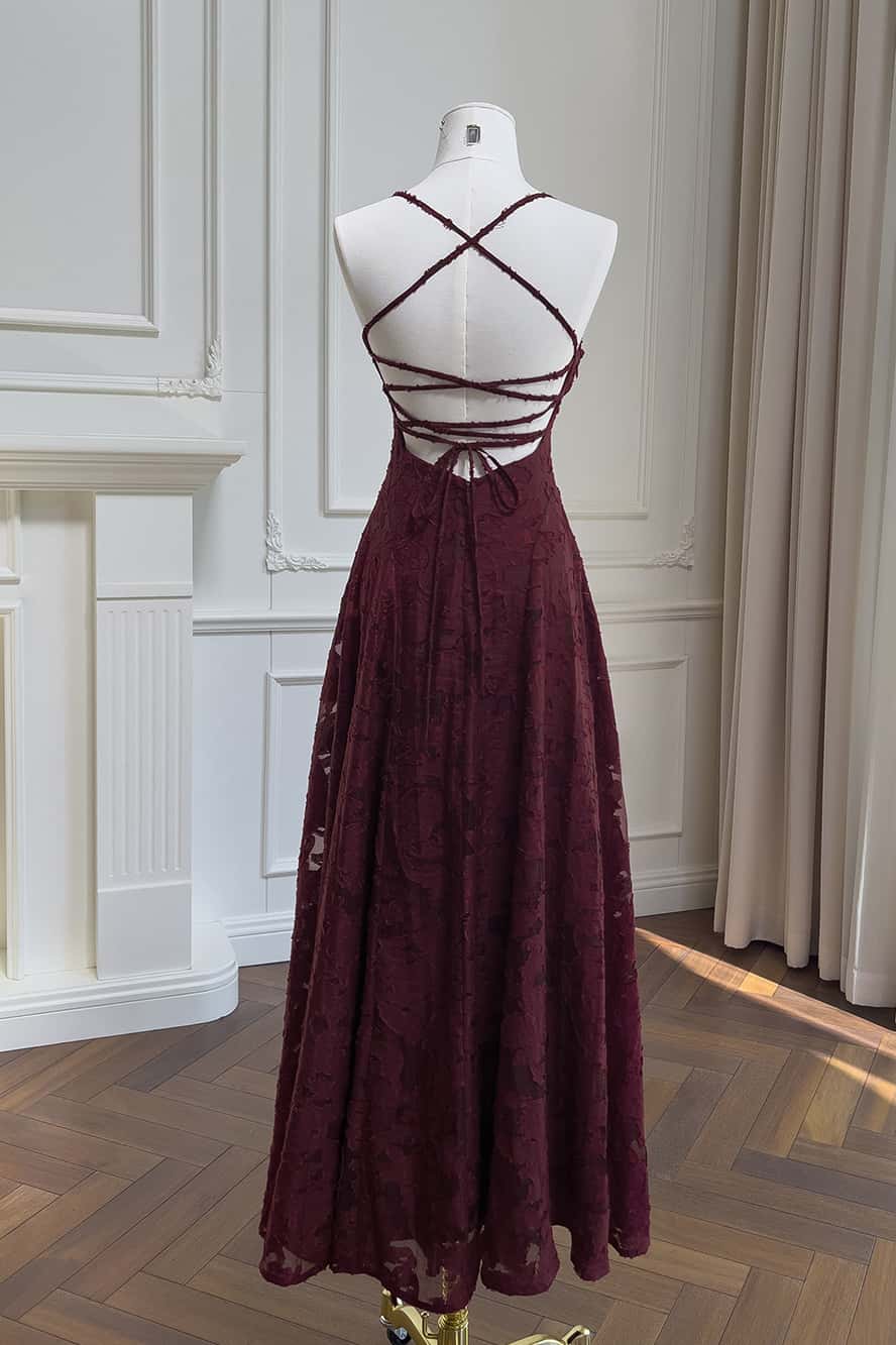 Pink Lace Cowl Neck Straps Long Dress