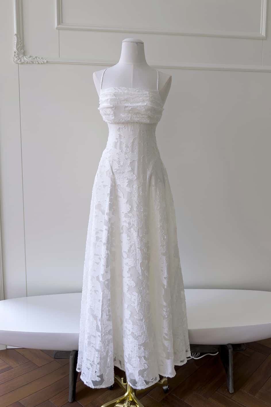 Pink Lace Cowl Neck Straps Long Dress