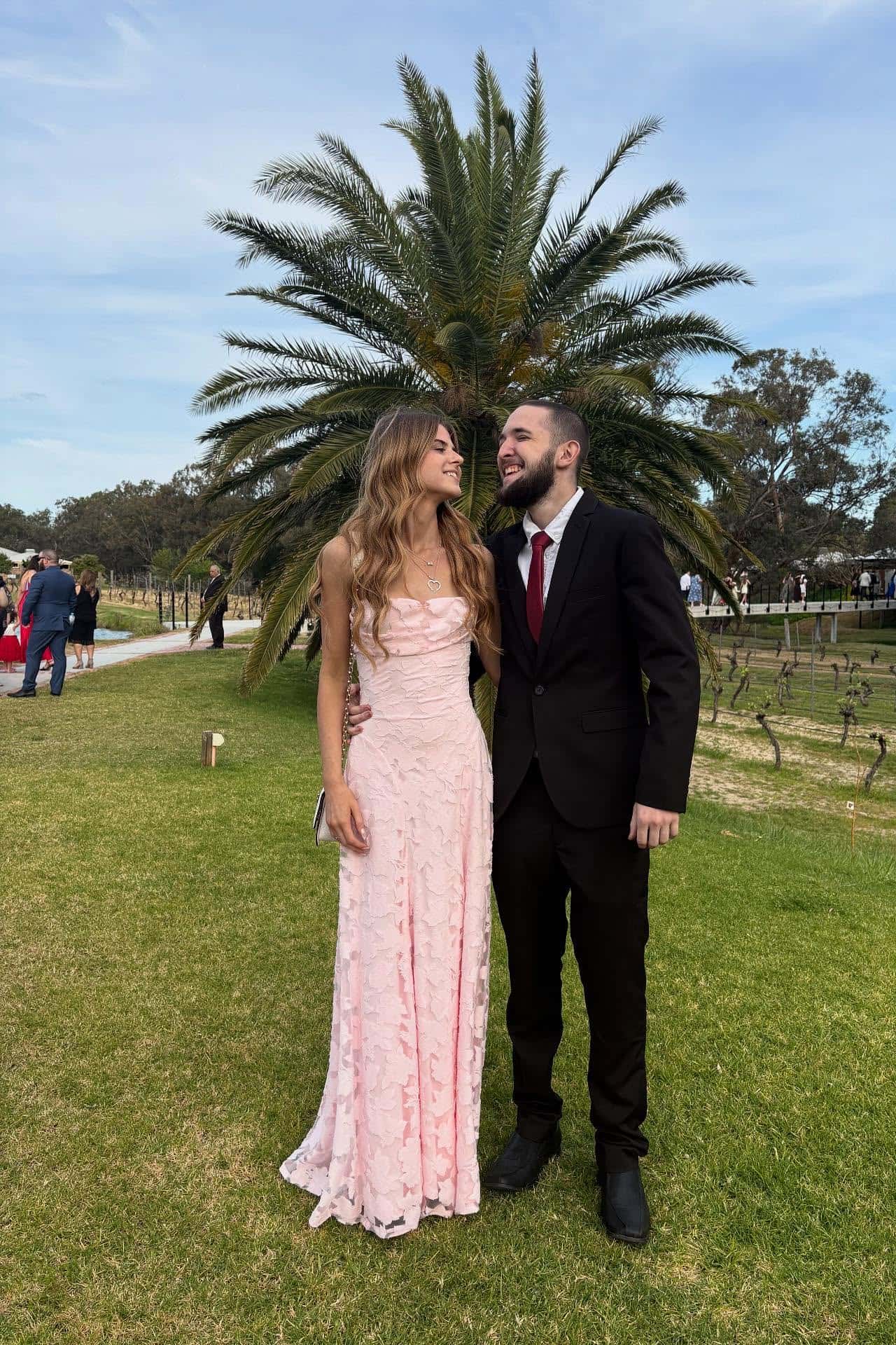 Pink Lace Cowl Neck Straps Long Dress