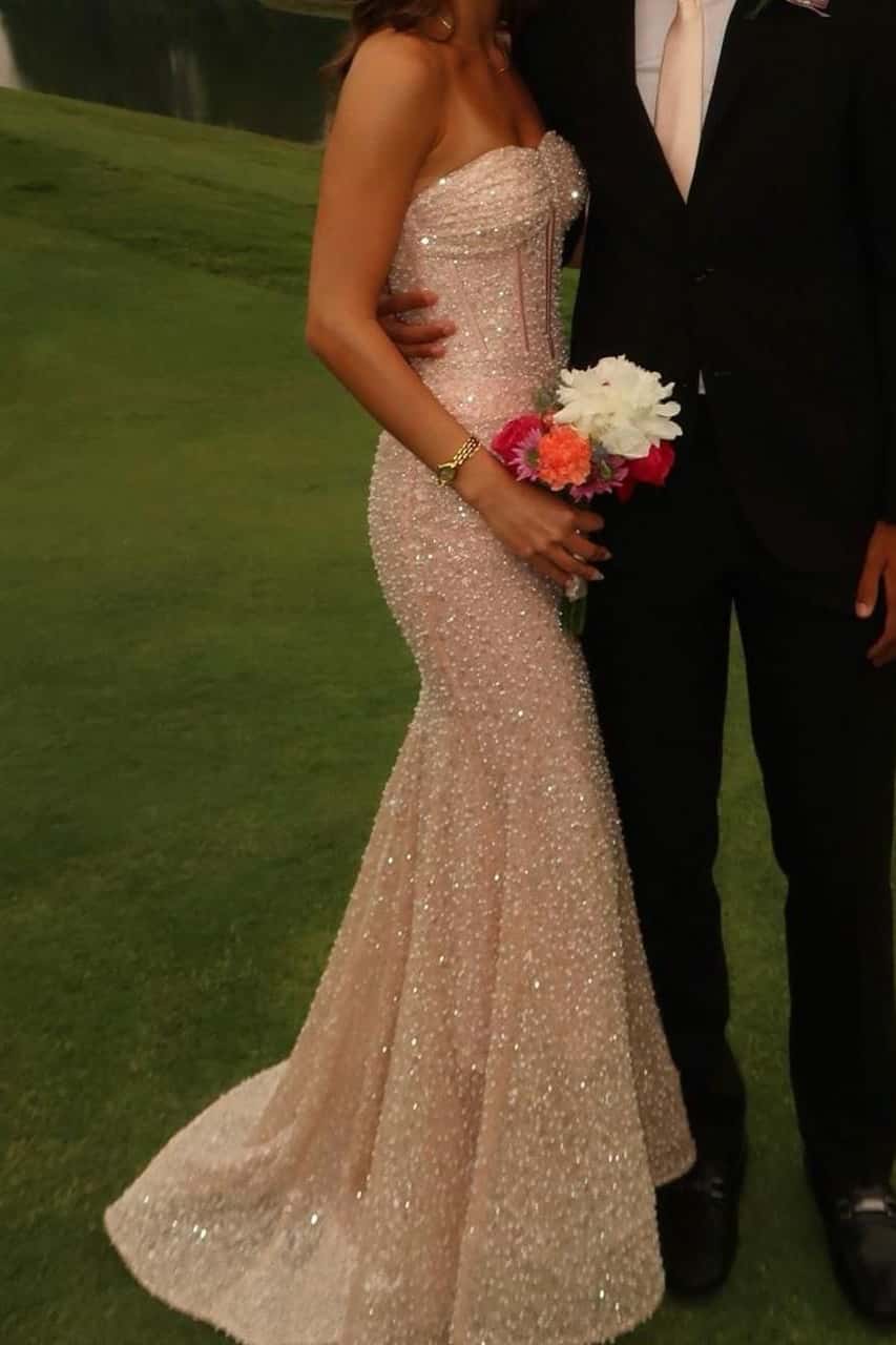 Blue Sequin Ruched Mermaid Long Dress