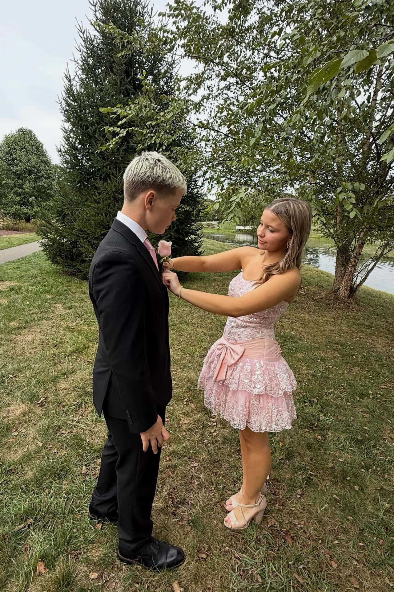 Strapless Pink Appliques Tiered Short Dress